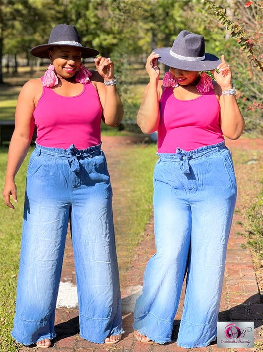 Chambray (Medium) PaperBag Flare Pants