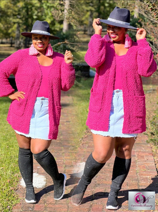 Hot Pink Poppy Cardigan Sweater